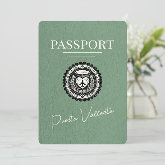 Sage Green Puerta Vallarta Pass Save The Date (Stehend Vorderseite)
