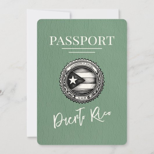 Sage Green Puerto Rico Passport Hochzeit Einladung (Rückseite)