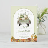 Sage Green Pumpkin Blätter Truck Baby Shower Einladung (Stehend Vorderseite)