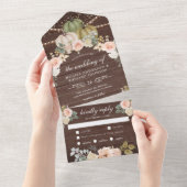 Sage Green Pumpkin Dusty Peach Floral Wood Wedding All In One Einladung (Abreißen)