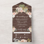Sage Green Pumpkin Dusty Peach Floral Wood Wedding All In One Einladung (Innen Boden)