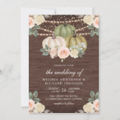 Sage Green Pumpkin Dusty Peach Floral Wood Wedding Einladung (Vorderseite)