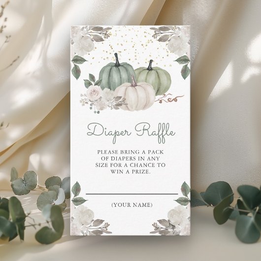 Sage Green Pumpkin Floral Fall Diaper Raffel Begleitkarte