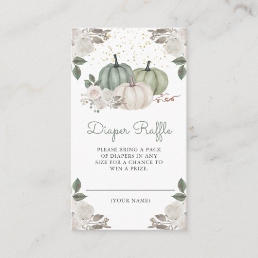Sage Green Pumpkin Floral Fall Diaper Raffel Begleitkarte (Vorderseite)