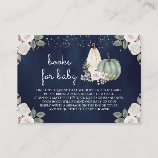 Sage Green Pumpkin Floral Fall Navy Buchanfrage Begleitkarte (Vorderseite)