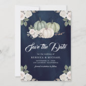 Sage Green Pumpkin Floral Navy Blue Wedding Save The Date (Vorderseite)