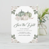 Sage Green Pumpkin Floral Wedding Save The Date (Stehend Vorderseite)