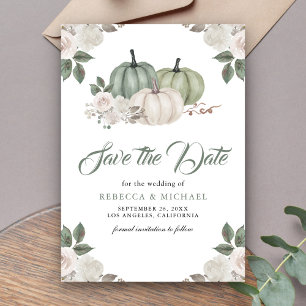 Sage Green Pumpkin Floral Wedding Save The Date
