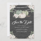 Sage Green Pumpkin Floral Wood Wedding Save The Date (Vorderseite)