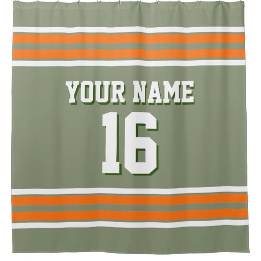 Sage Green Pumpkin Orange Stripes Sports Jersey Duschvorhang (Vorderseite)