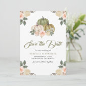 Sage Green Pumpkin Peach Floral Wedding Save The Date (Stehend Vorderseite)