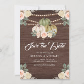 Sage Green Pumpkin Peach Floral Wood Wedding Save The Date (Vorderseite)