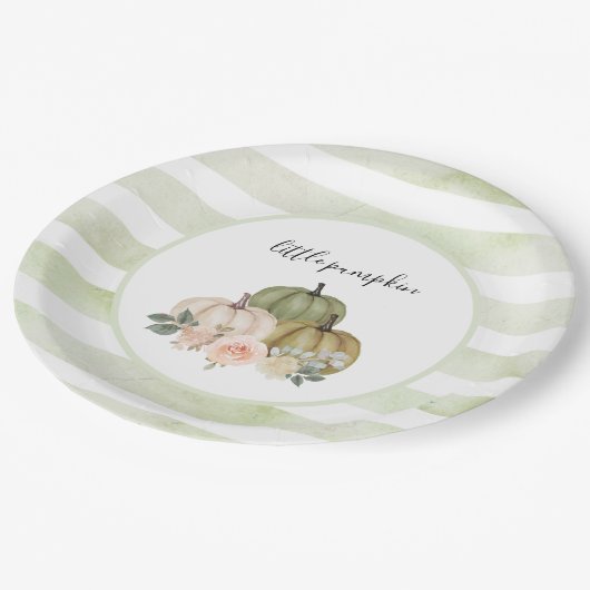 Sage Green Pumpkin Teller Rustic Fall Baby Dusche (Schrägansicht)