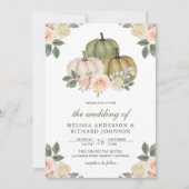 Sage Green Pumpkin und Dusty Peach Floral Wedding Einladung (Vorderseite)