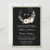 Sage Green Pumpkin Wreath QR Code Black Wedding Einladung (Vorderseite)
