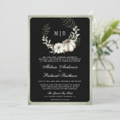 Sage Green Pumpkin Wreath QR Code Black Wedding Einladung (Stehend Vorderseite)