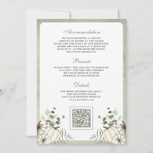 Sage Green Pumpkin Wreath QR Code Hochzeit Einladung (Rückseite)