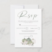Sage Green Pumpkins Fall Florals Script QR Code RSVP Karte (Vorderseite)
