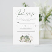 Sage Green Pumpkins Fall Florals Script QR Code RSVP Karte (Stehend Vorderseite)