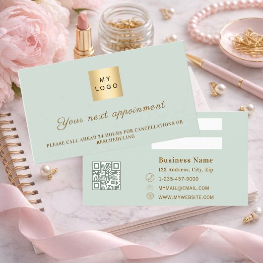 Sage green QR business logo appointment card Rabattkarte