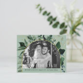 Sage Green, QR-Code Botanisches Foto Save the Date Ankündigungspostkarte (Stehend Vorderseite)