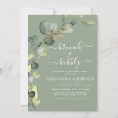 Sage Green QR Code Brunch & Bubbly Eucalyptus Einladung (Vorderseite)