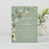 Sage Green QR Code Brunch & Bubbly Eucalyptus Einladung (Stehend Vorderseite)