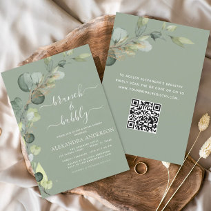 Sage Green QR Code Brunch & Bubbly Eucalyptus Einladung
