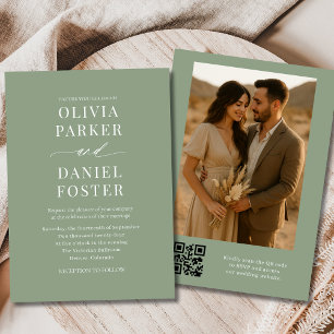Sage Green QR Code Elegantes Foto Hochzeit Einladung
