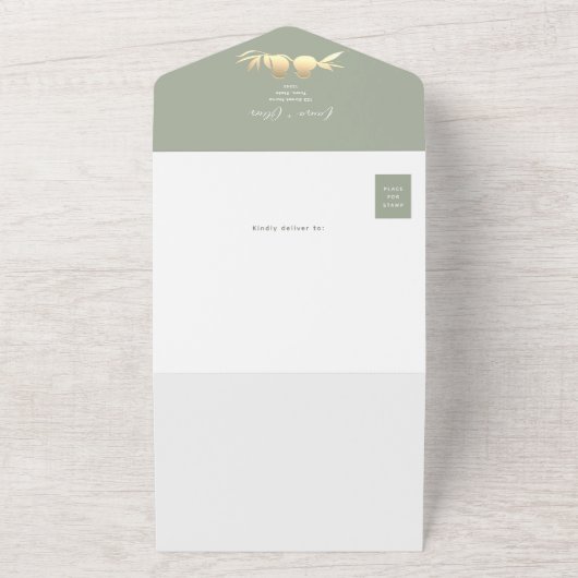 Sage Green QR Code Foto Hochzeit All In One Einladung (Außenbereich)