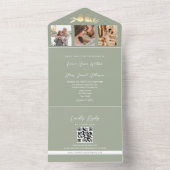 Sage Green QR Code Foto Hochzeit All In One Einladung (Innen Boden)