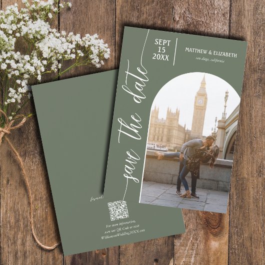 Sage Green QR Code Foto Hochzeit Save The Date