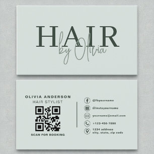 Sage Green QR Code Hair Stylist Modern Visitenkarte