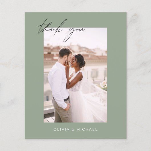 Sage Green QR Code Hochzeit Danke Foto Card (Vorderseite)