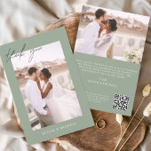 Sage Green QR Code Hochzeit Danke Foto Card
