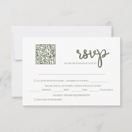 Sage Green QR Code Hochzeit RSVP Karte (Vorderseite)