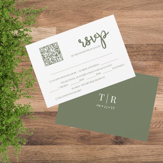 Sage Green QR Code Hochzeit RSVP Karte