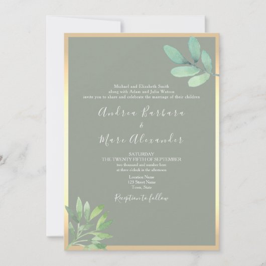 Sage Green QR Code Hochzeitseinladung Einladung (Vorderseite)