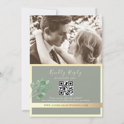 Sage Green QR Code Hochzeitseinladung Einladung (Rückseite)