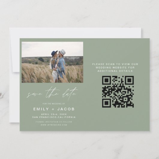 Sage Green QR Code Modern Save the Date 4 Foto (Rückseite)
