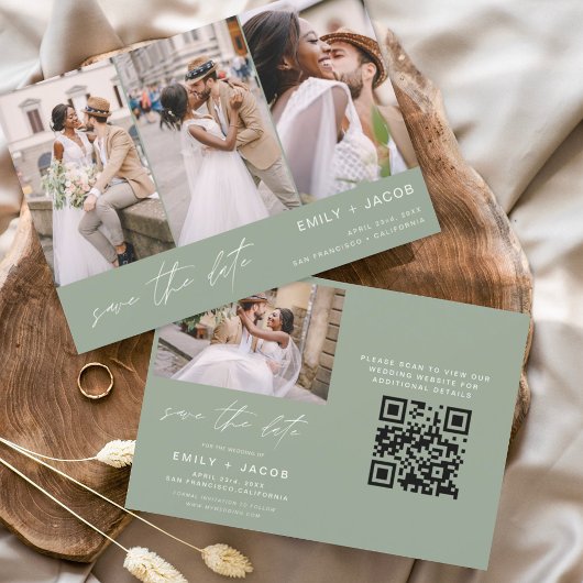 Sage Green QR Code Modern Save the Date 4 Foto