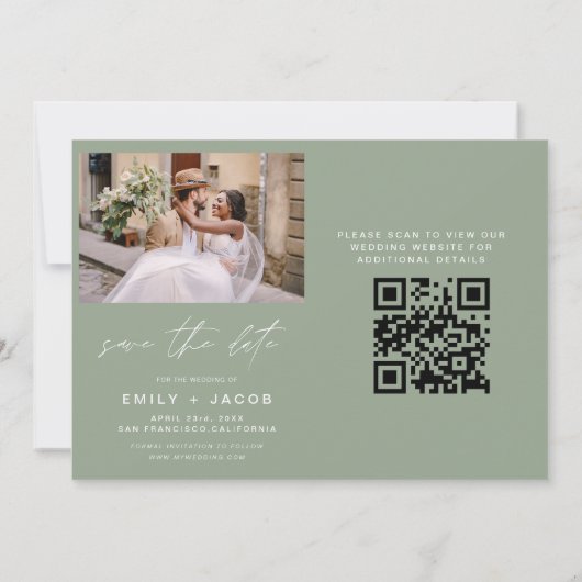 Sage Green QR Code Modern Save the Date 4 Foto (Rückseite)