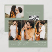 Sage Green QR Code Modernes Save the Date Elegante (Vorne/Hinten)