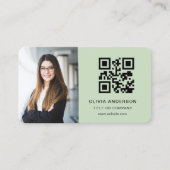 Sage Green QR Code Photo Visitenkarte (Vorderseite)