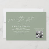 Sage Green QR Code Save the Date 3 Foto Elegant (Rückseite)