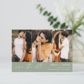 Sage Green QR Code Save the Date 3 Foto Elegant (Stehend Vorderseite)