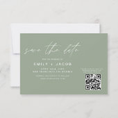 Sage Green QR Code Save the Date 3 Foto Elegant (Rückseite)