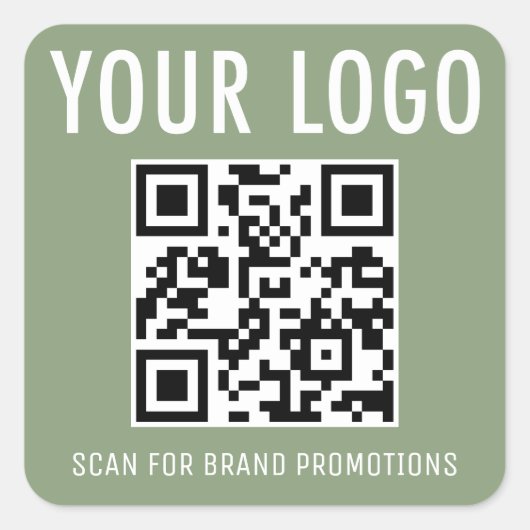 Sage Green QR Code Stickers Business Logo Square (Vorderseite)