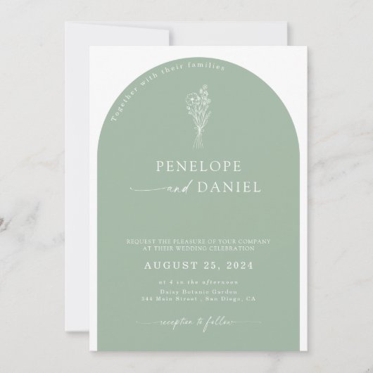 Sage Green QR Code Wedding Arch 2 in 1 Einladung (Vorderseite)