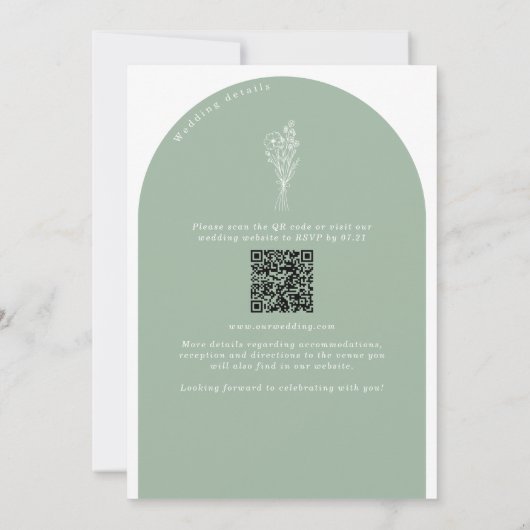 Sage Green QR Code Wedding Arch 2 in 1 Einladung (Rückseite)